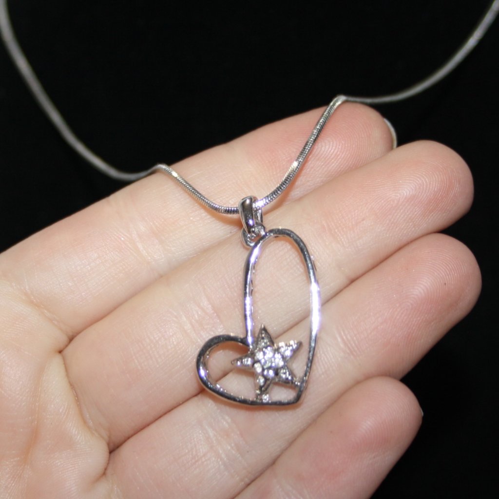 Beautiful Silver Heart And Star Sparkling Necklace By Rucinni Necklace